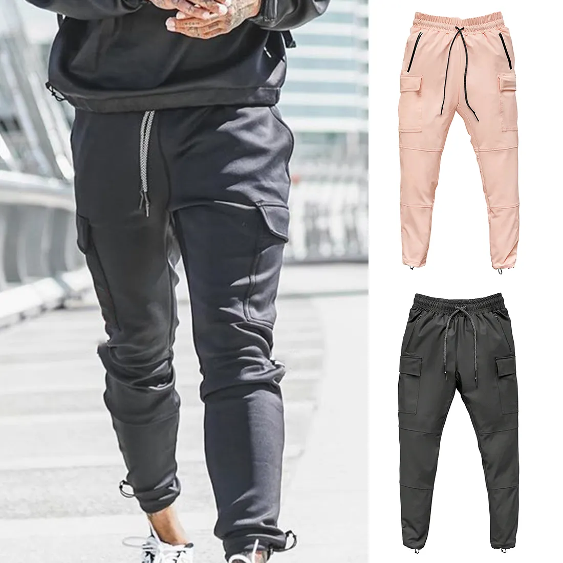 Pantaloni sportivi estivi da uomo Pantaloni da allenamento per la corsa all'aperto Pantaloni da fitness Pantaloni con coulisse impermeabili con tasche Taglia asiatica191d