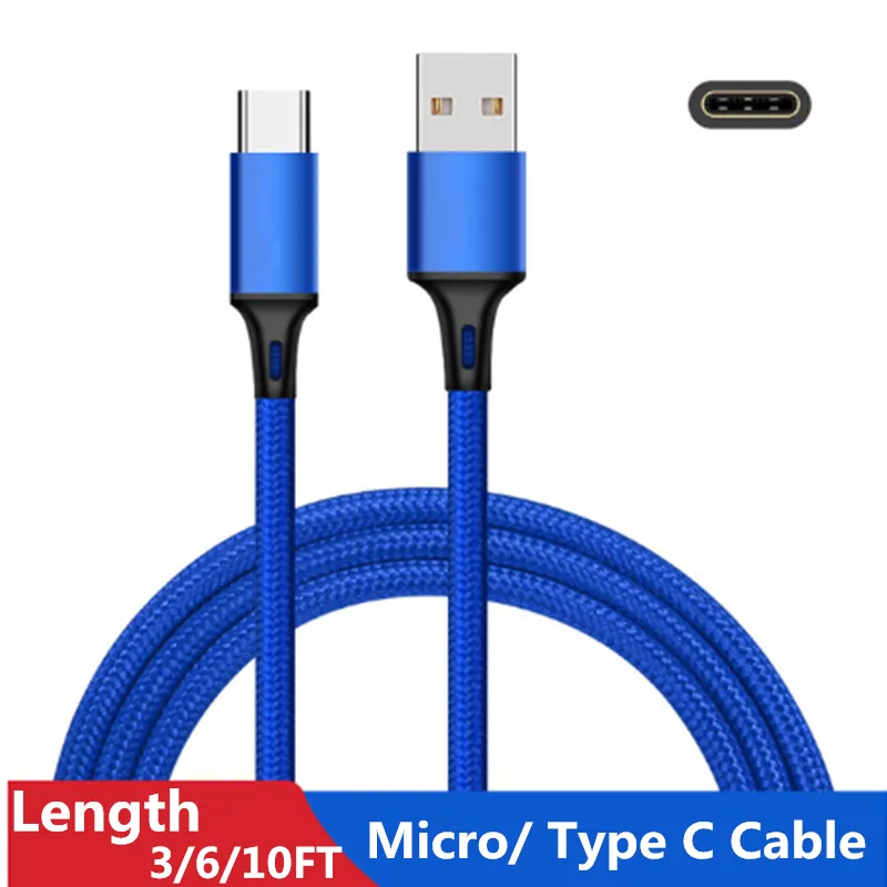 Новые 2.1A нейлоновые кабели микро / типа C кабель быстрая зарядка проволоки типа C / Micro USB зарядное устройство кабель для Samsung S10 S8 Note 10