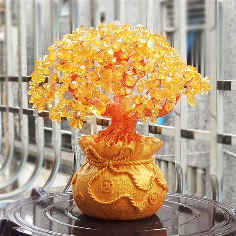 19cmナチュラルクリスタルラッキーツリーお金の木の装飾品盆栽スタイルの富幸運Feng Shuiの装飾品ホームの装飾T200710