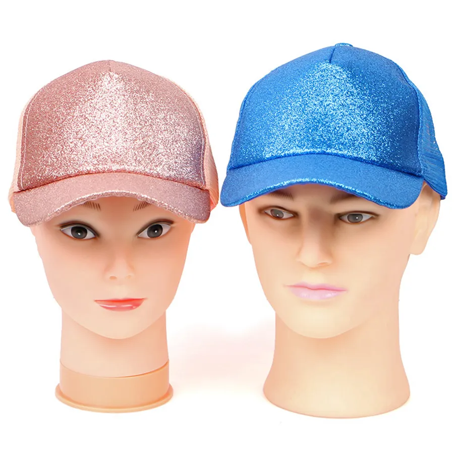 Berretto da baseball con paillettes per bambini Coda di cavallo Protezione solare estiva Cappellino con snapback glitterato Cappellino per coda di cavallo estiva all'aperto OOA8190