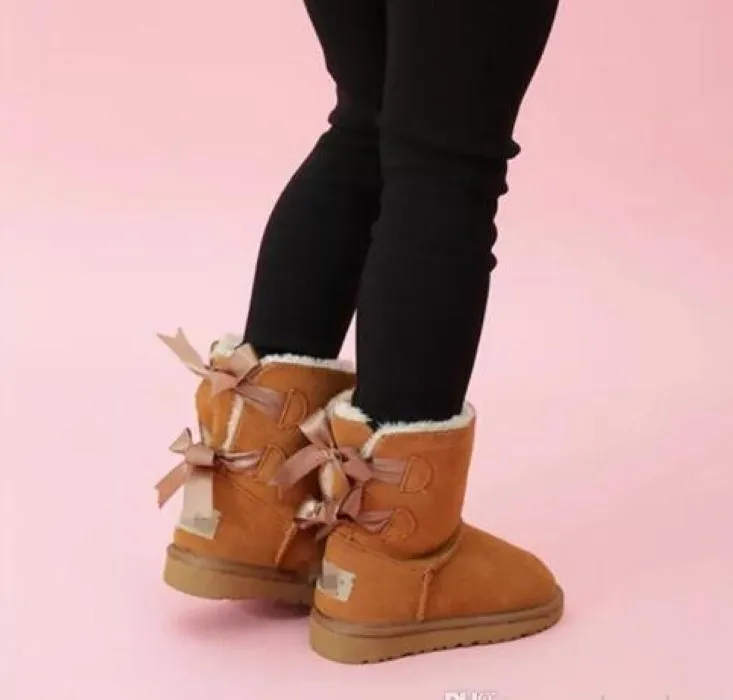 Crianças Bailey 2 arcos botas de couro genuíno crianças botas de neve sólida botas de neve inverno meninas calçados da criança meninas botas 456