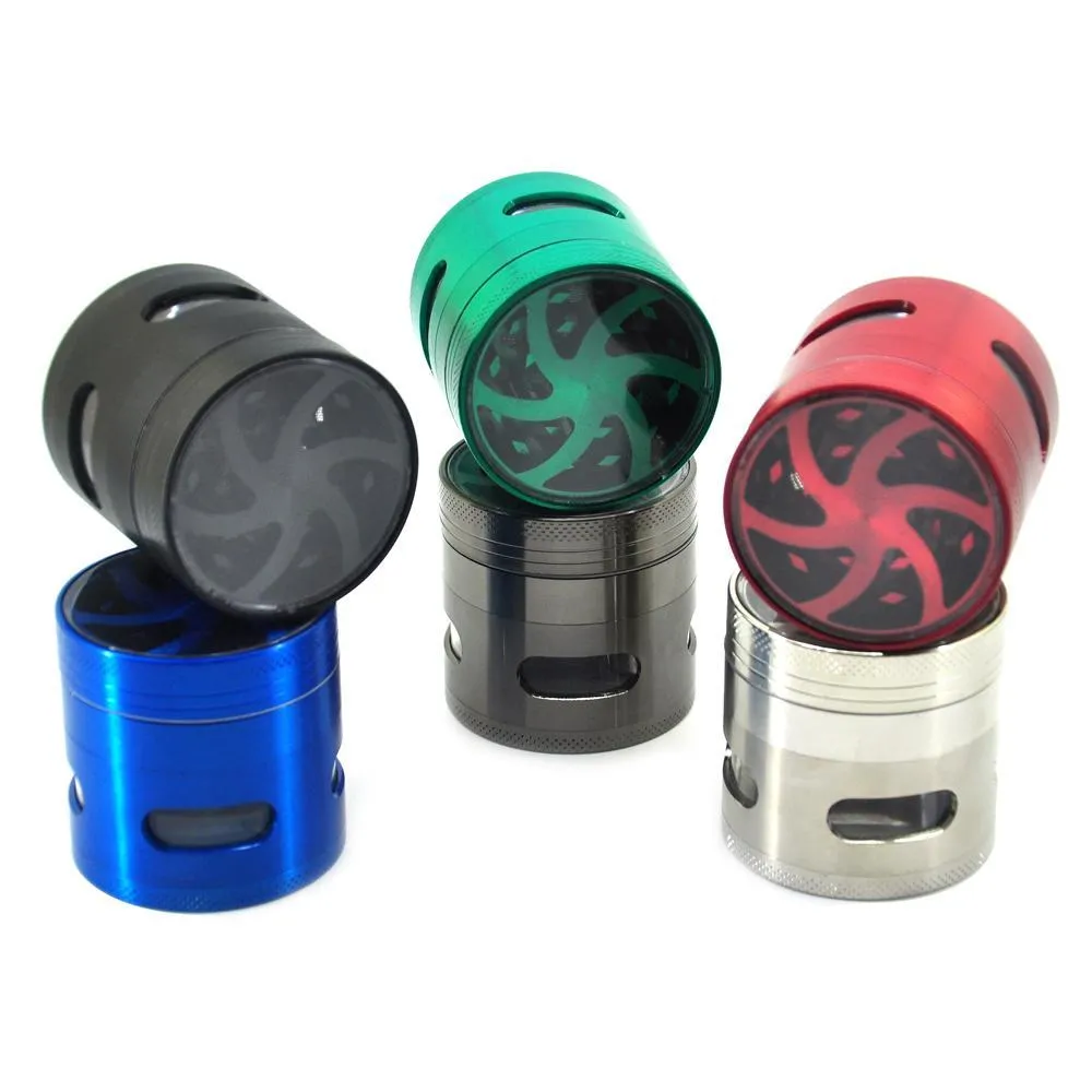 Accessoires pour fumeurs Spice Herb Grinder 2,5 pouces 4 pièces Pollen Chromium Crusher 3 couleurs disponibles motif éclaircissant Pollen Chromium Crusher