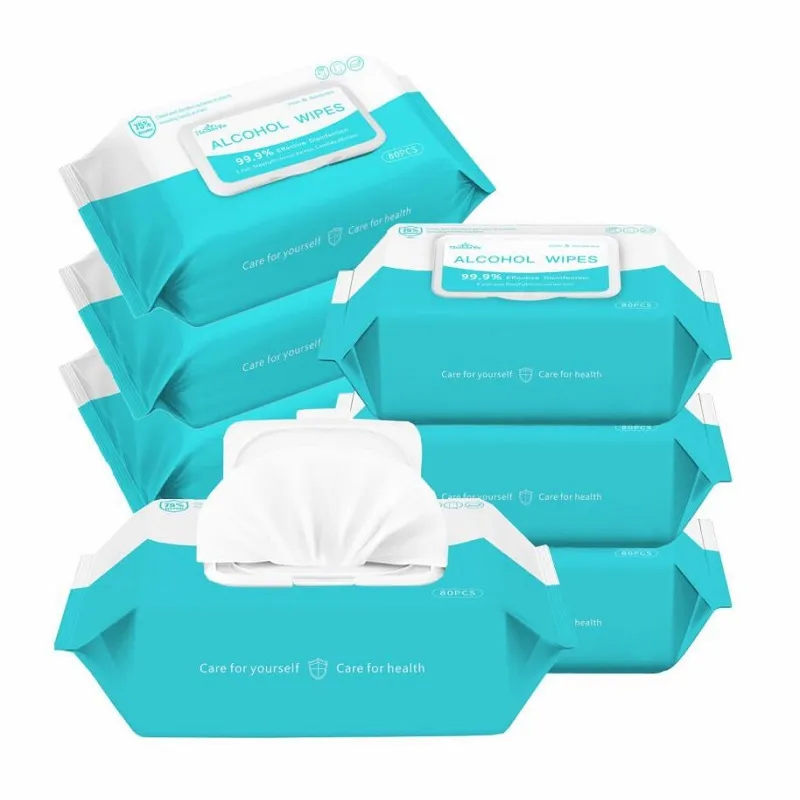 50PCS Lingettes de désinfection 75% Alcool Tampons antiseptiques Tampons alcoolisés Lingettes humides Soins de nettoyage de la peau Stérilisation Nettoyage Boîte à mouchoirs