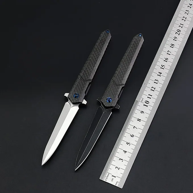 1pcs Ny kullager Flipper Folding Kniv M390 Spjutpunkt Satin / Svart Stenvaskblad CNC Carbon Fiber Handtag EDC Knives