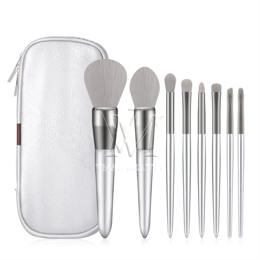 8pcs prata Set pincéis de maquiagem com Ferramentas PU Bag Hot Selling jogo de escova produtos de alta qualidade profissional Cosméticos