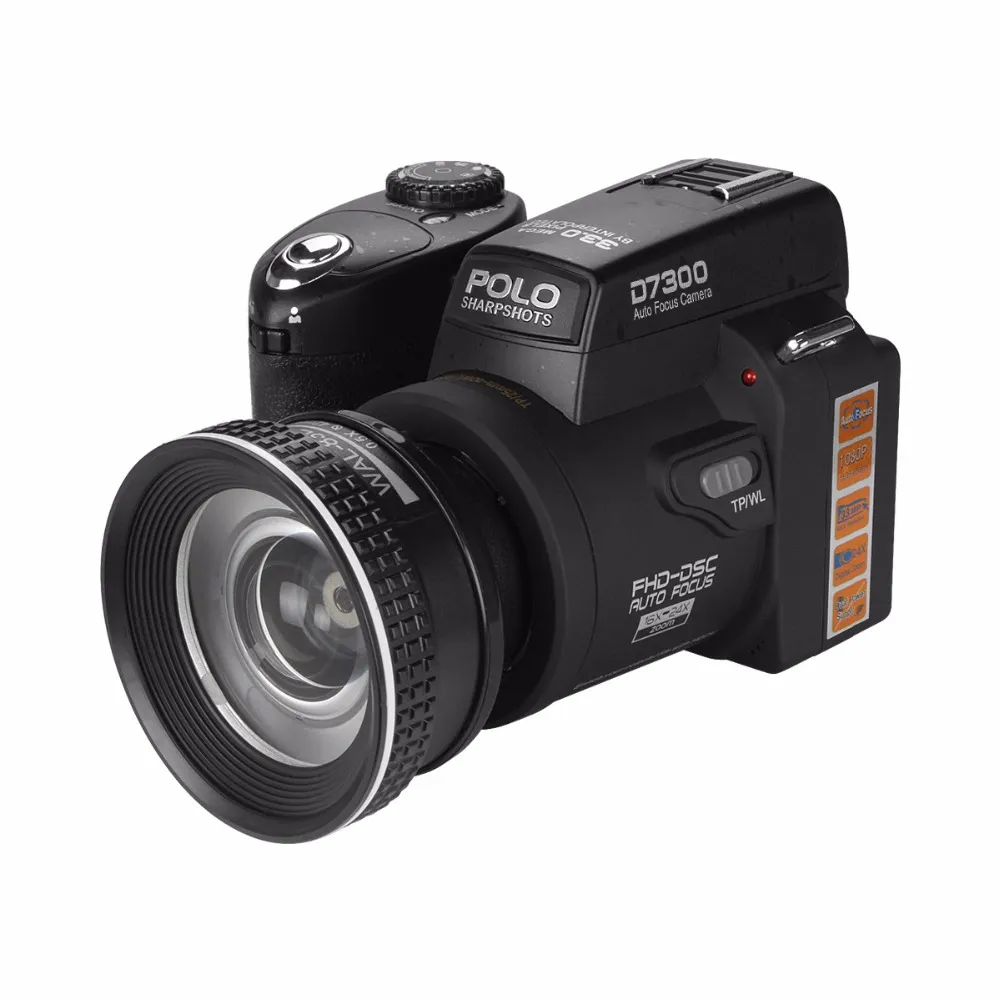 ProTrax D7300 Câmeras Digitais 33MP Profissional DSLR 24X Telefónforma de Zoom óptico 8X Lente de grande angular LED TripeD