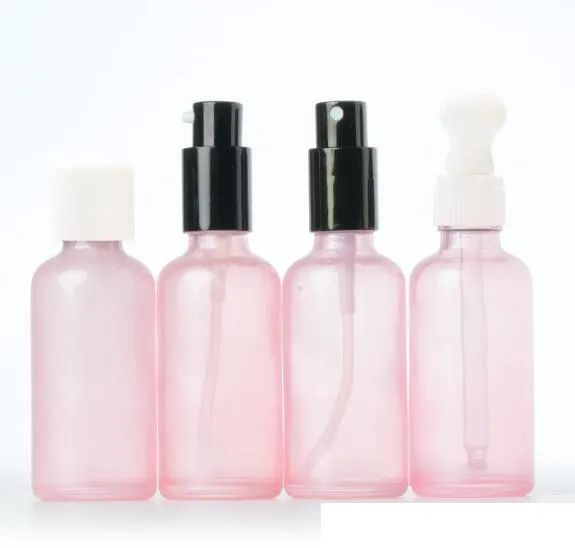 Pink glass spray bottle with super fine mist hydrating cap and bottle Pink glass spray bottles with super