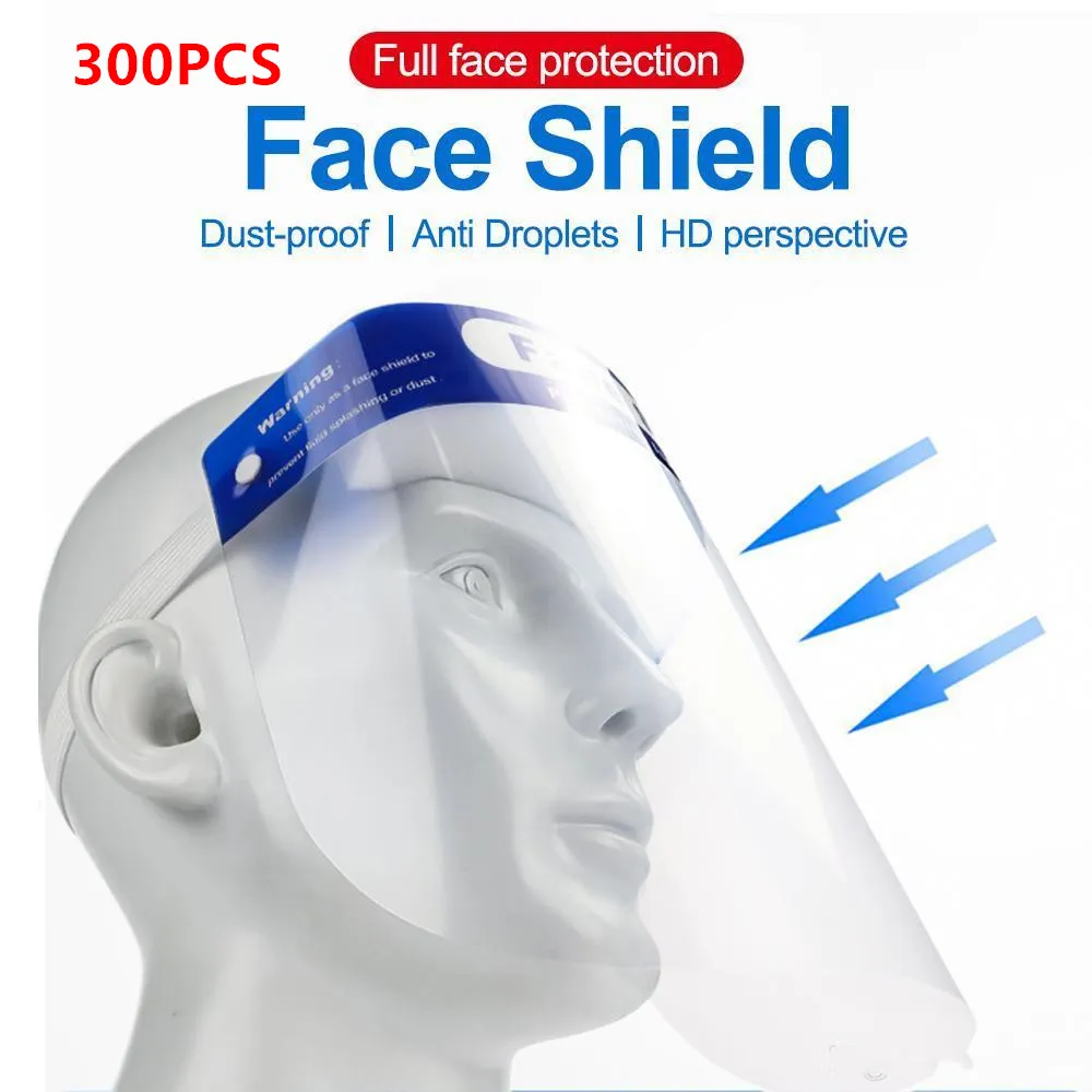 300pcs / lot plástico protetor facial de proteção protetor facial Adulto Crianças completa Anti Fog plástico transparente Film proteger a face e olhos Shields Fy8017