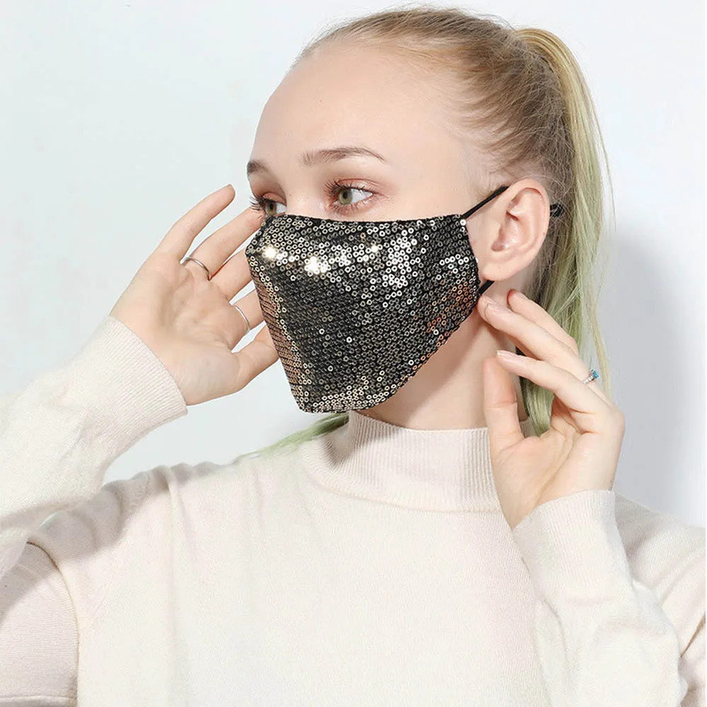 Sequin Katoen Gezichtsmasker Mode Bling-Bling Glitter Anti PM2.5 Dust Mouth-Muffle Cover Wasbare Herbruikbare Half Sequin Gezichtsmasker voor Party