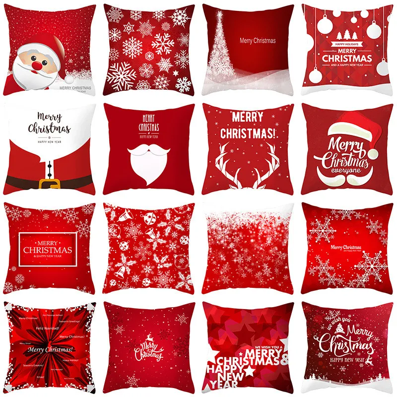 Santa Claus Elk Snowflake Series Federa Red Merry Christmas Sofa Throw Pillow Case Natale Capodanno Copricuscino 40 Patterns