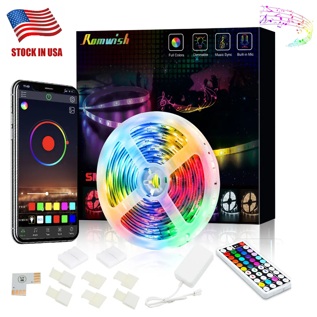 Retail Box SMD 5050 Led Strips RGB Lights Kit Waterproof IP67 300 LEDS + 44 Keys RF Remote Control Power Supply