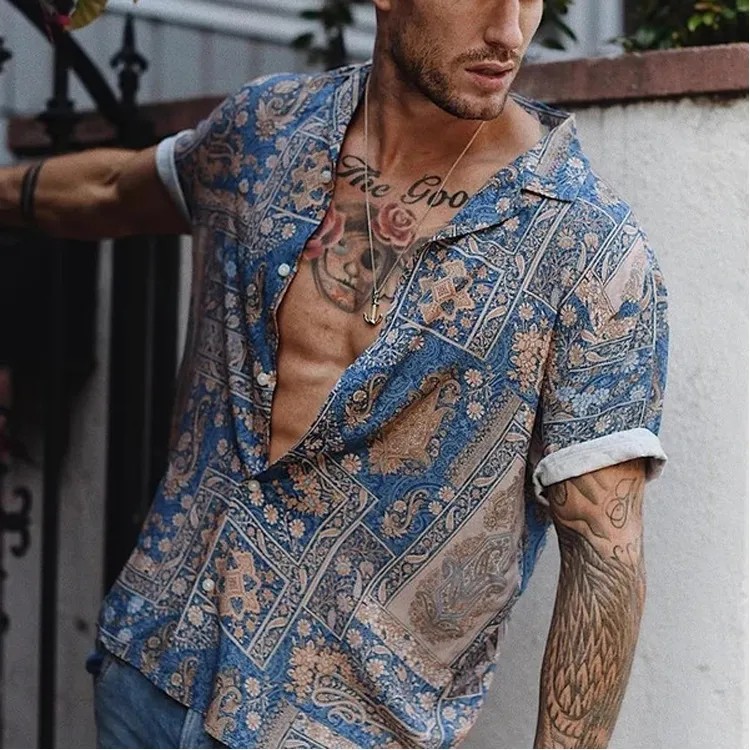 Camicie da uomo Moda Casual Estate Hawaii Casual Beach Camicia a maniche corte con stampa Camicie a maniche corte S-XXL