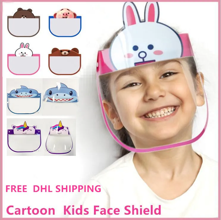 Amerikaanse Stock Pet Kids Beschermende Gezicht Shield Leuke Cartoon Volledig Gezicht Isolatie Masker Transparante Anti-Mist Masker Vizier Bescherming FY8037