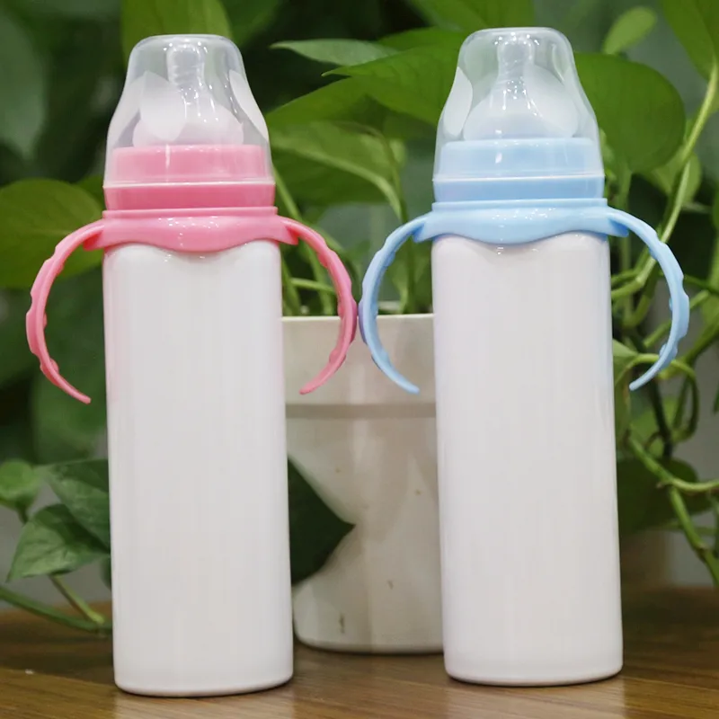 8oz sublimatietumblers spaties Diy Baby Bottle Sippy Cup Kids fles Dubbel gekweld roestvrij staal met deksel C1