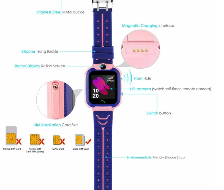 Waterproof boys girls kids smart watch 2020 bracelet children smart watches phone camera design for sim card