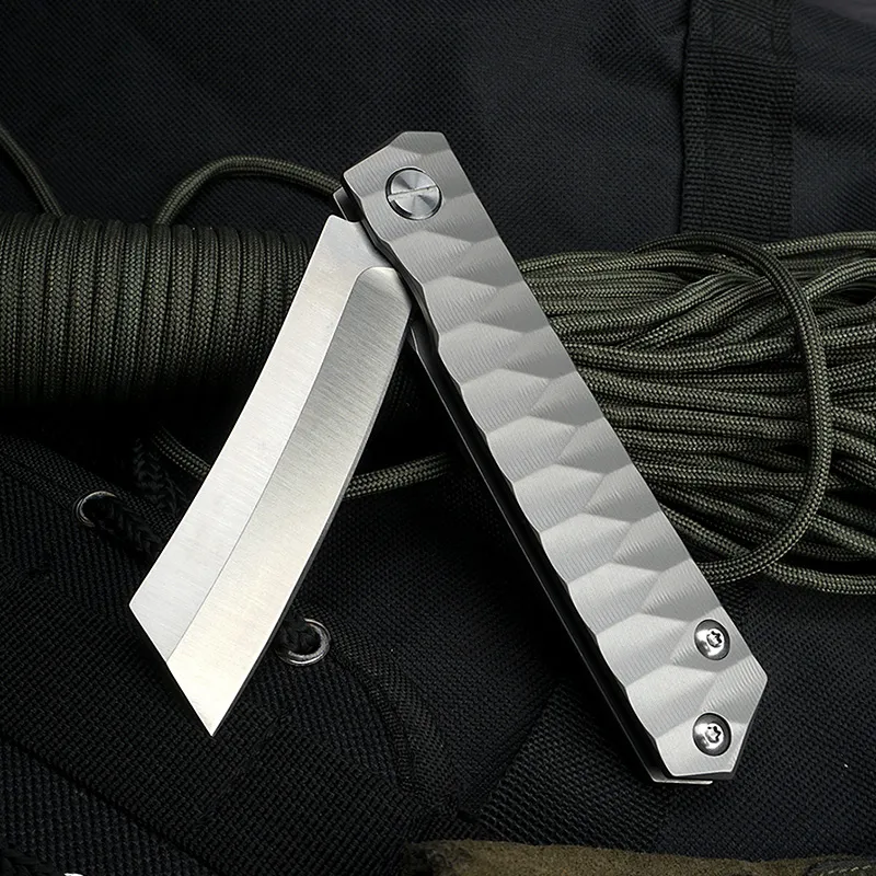 OEM Titanium Handle outdoor mini folding survival pocket knife D2 blade for camping EDC fishing hiking hunting rescue