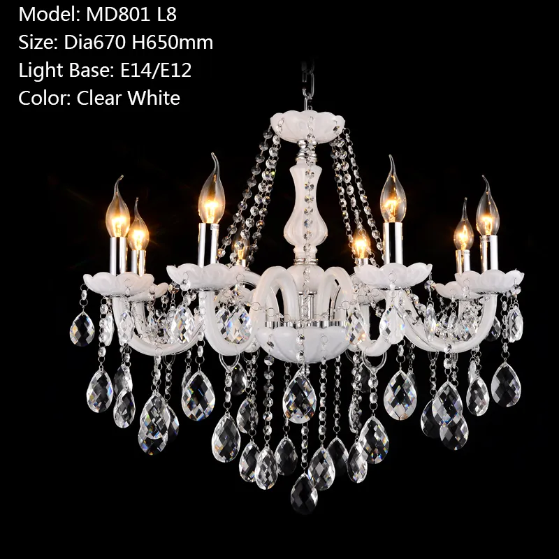 Moderno branco elegante candelabro luz cristal lobby cristal pingente lâmpada lustres pendelleuche com 8 lumpressores MD801 para sala de estar