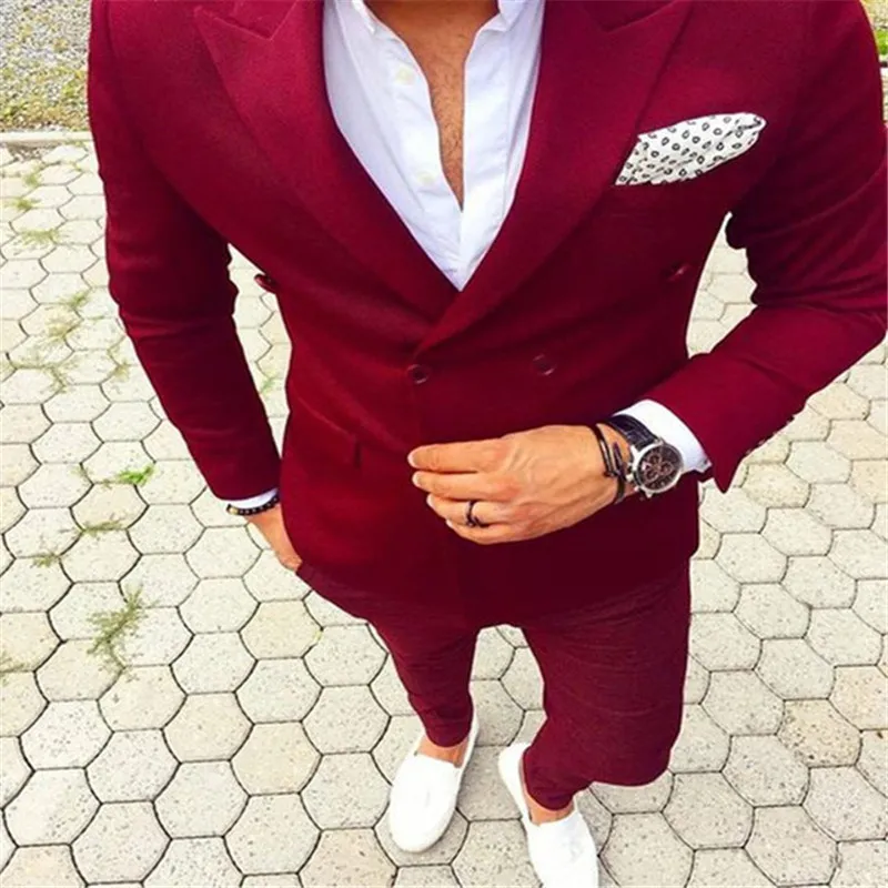 Red Terno Bespoke Men Suits Fashion Slim Notch Lapel Latest Coat