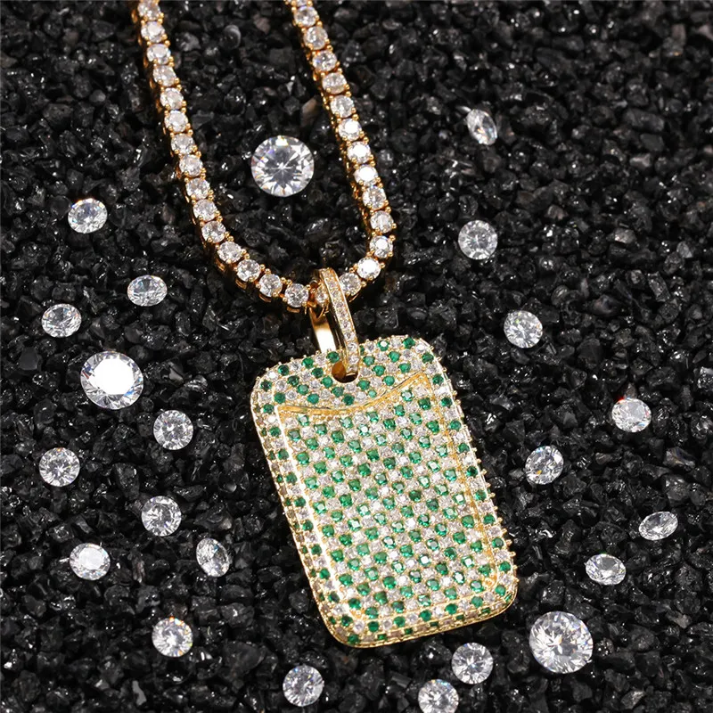 Iced Out Out Diamond Army Merk Pendant Necklace Micro Verharde Kubieke Zirkoon Heren Hip Hop Sieraden Gift