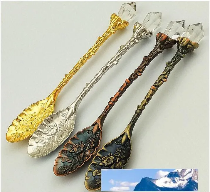 Crystal Retro pattern Tea Spoon Stir Coffee Spoon Honey Dessert Ice Cream Scoop Teaspoon Tableware Free Shipping