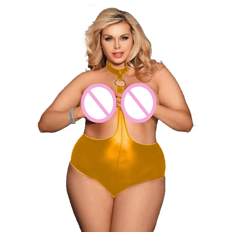 Plus Size Exotic Halter Bodysuit Novidade Festa Fato Brilhante Bust Aberto  Leotard Sexy Mulheres Lingerie Stripper One Piece Clubwear De $179,41