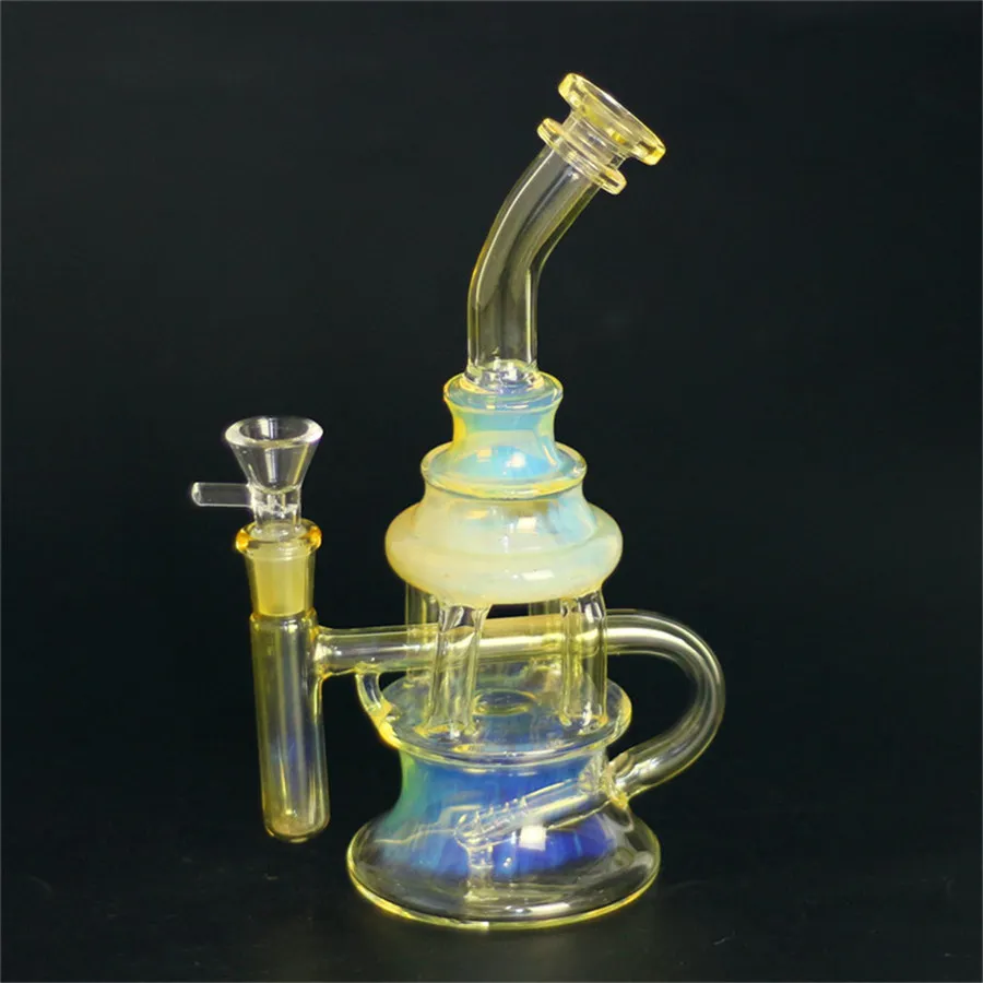 Bong in vetro argento da 9 pollici Fumato colorato Dab Oil Rigs Narghilè inebriante con quarzo Banger da 4 mm Nail Recycler Oil Bubbler Cyclone Perc