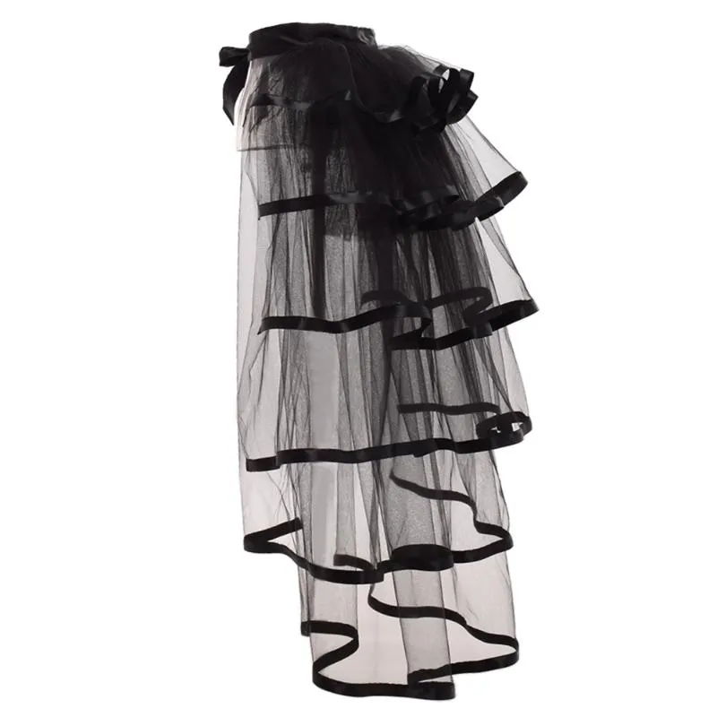 Saias Partem Tutu Tail Tulle Tulle Salia Burlesca Steampunk preto Ruffle Ruffed Detachabl Bustle Over-Skirt