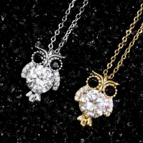 Top Qualité 925 Sterling Silver Womens Bling Cubic Zirconia Set Mignon Hibou Charme Collier Chaîne Diamant Bijoux Cadeau D'anniversaire pour Femmes Filles