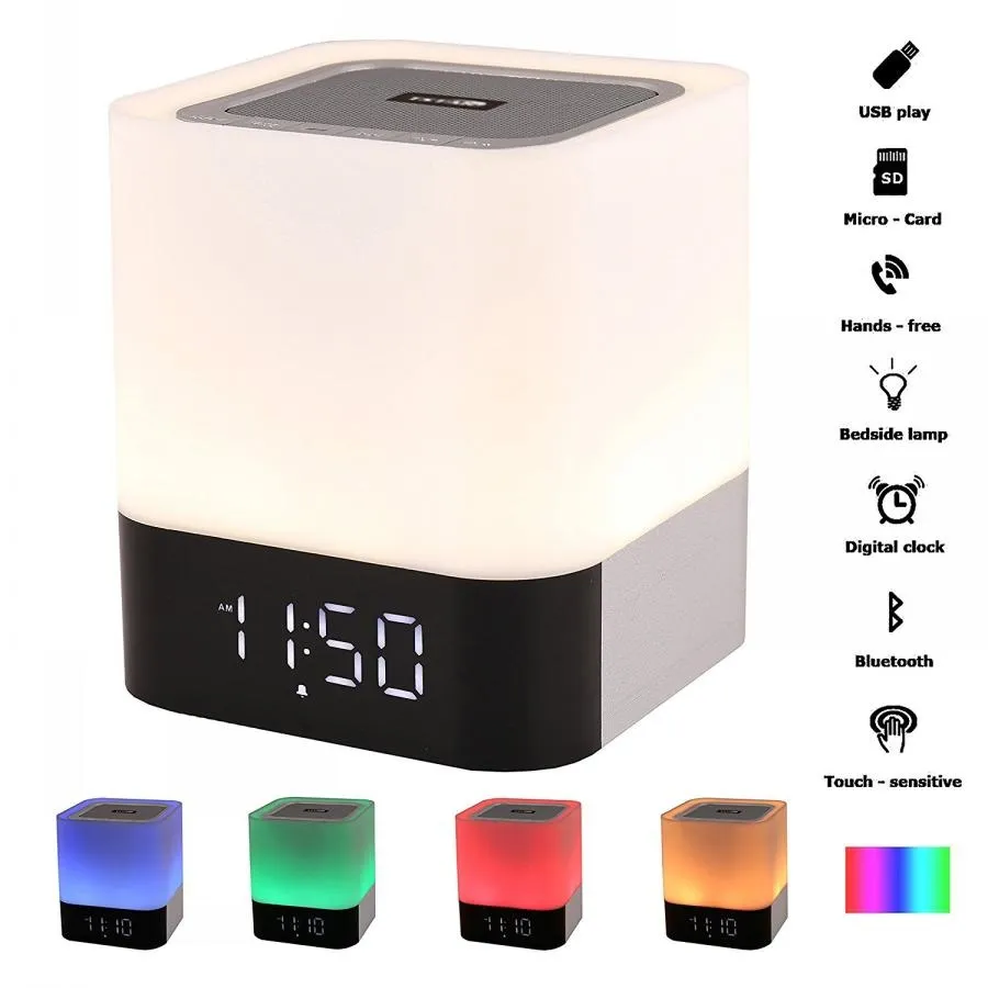 MUSKY DY28 Plus Altavoz inalámbrico Bluetooth 4.0 Estéreo HIFI portátil con lámpara de luz LED y despertador Manos libres AUX 4000mAh