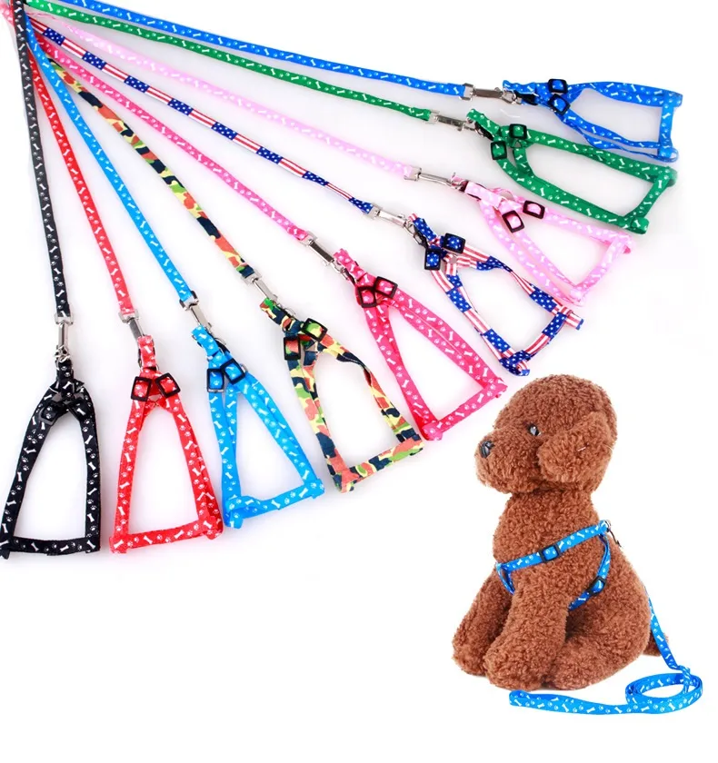 1.0*120cm Dog Harness Leashes Nylon Printed Adjustable Pet Collar Puppy Cat Animals Accessories Pet Necklace Rope Tie