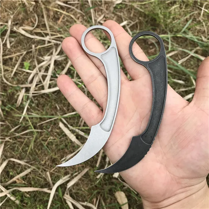 2020 새로운 전술 클로 나이프 Karambit 440C 화이트/블랙 스톤 워시 블레이드 Kydex가있는 Full Tang Steel Handle