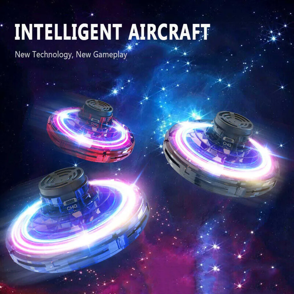 360 Rotating Mini UFO Tricked-Out Flying Spinner Boomerang Relaxing Toys Drones Flynova with USB Charging and LED Lights