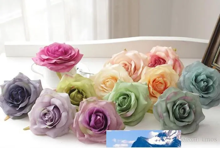 50pcs lot Oil Color Silk Rose Heads Artificial Satin Blue Rose Heads 4.2inch for outdoor flower wall wedding decoration