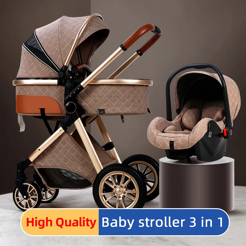 2024 Luxury Baby Stroller 3 in 1 Gold High Landscape Folding Carriage for Newborns