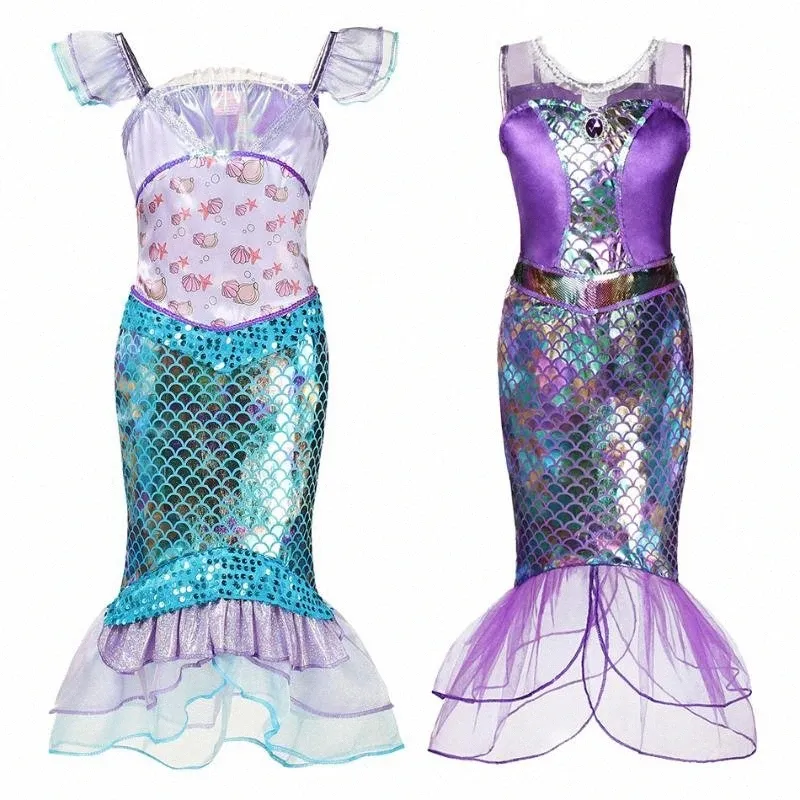 Los trajes de las niñas Sirenita Ariel princesa vestido de Cosplay para los  niños de la