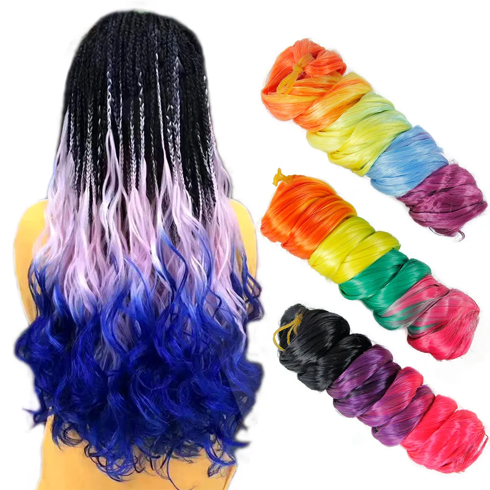 High Qaulity 22inch Ombre Big Wave Curly Colorful Mixed Synthetic Crochet Hair Extensions Braid Knitted Extension Curly Wavy Explosion