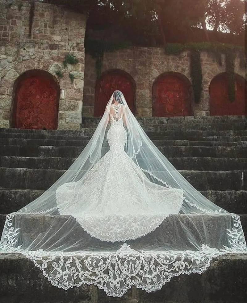 Najlepiej sprzedające się welony ślubne z aplikacjami w magazynie Kaplica Długość Long Wedding Veils 2020 Vestido de Noiva Longo Welon