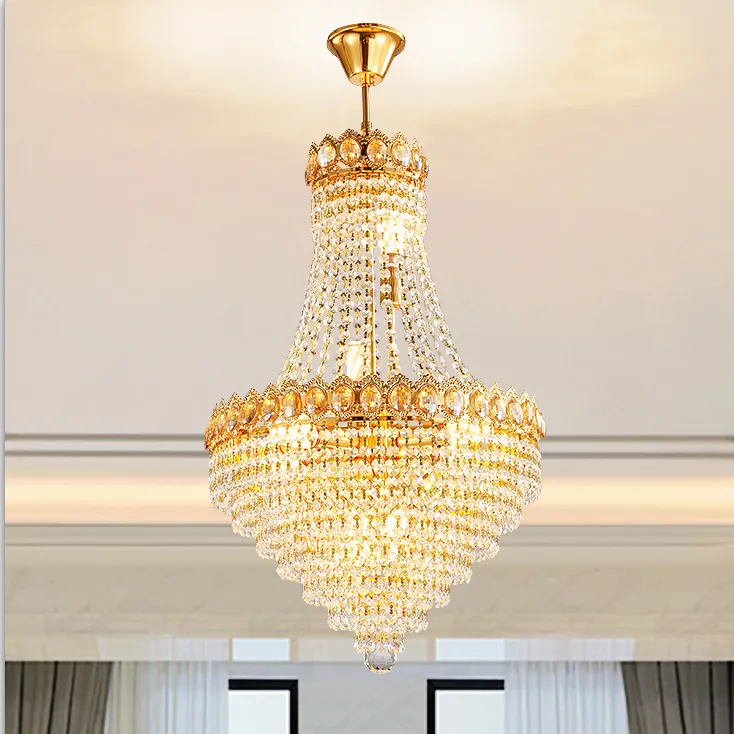 Nowoczesny złoty kryształowy żyrandol LED Light American Crystal Chandeliers Lights Fixture Restauracja Hotel Hol Lobby Salon Domowy oświetlenie wewnętrzne