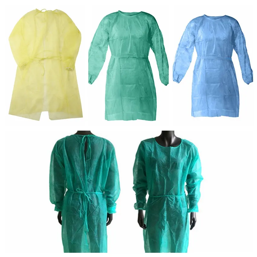 Elbise Mutfak Apron CCA12336 120pcs toz geçirmez koruma elbisesi Unisex Tek koruyucu izolasyonu Giyim 3 Renk Dokumasız