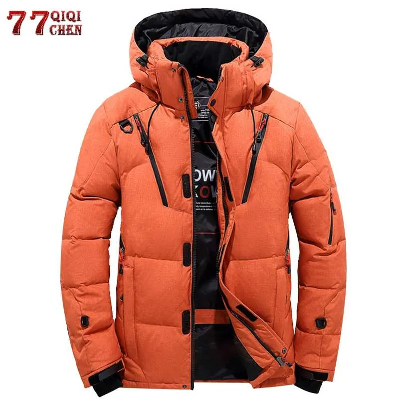 2020 Vinter Snö Down Jacket Män Casual Tjock Varma Parkas Hooded Coats Multi-Pocket Vit Duck Down Windbreaker Jackor Overcoat