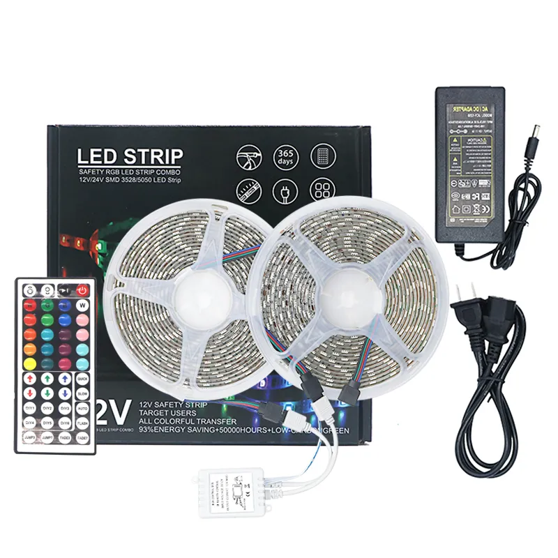 UMLight1688 10m 5m 키트 5050 RGB LED 스트립 라이트 방수 60LED / M DC 12V 유연한 키트 원격 및 전원