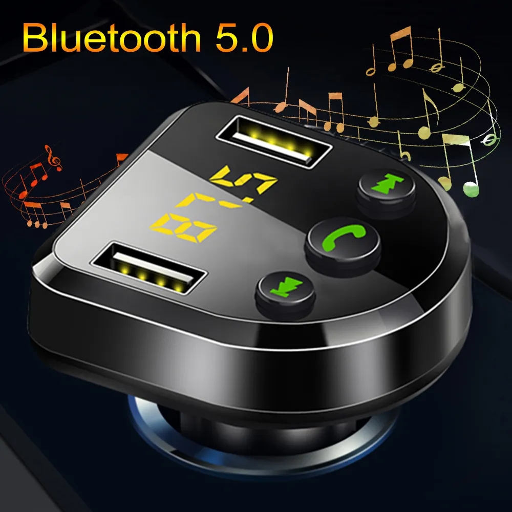 Sem fios mãos-livres Bluetooth 5.0 Transmissor FM Car Mp3 Player Detecção Tensão Dual USB Charger Suporte U Disk