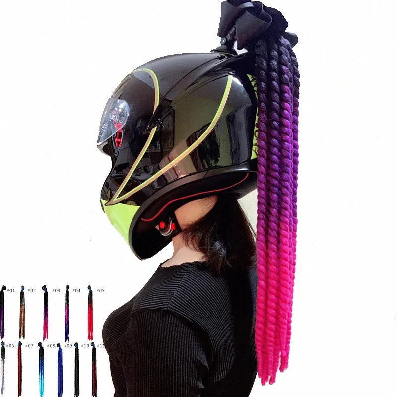 Cool 70cm Casco Moto Trecce Donna Trecce Parrucca Moto Caschi