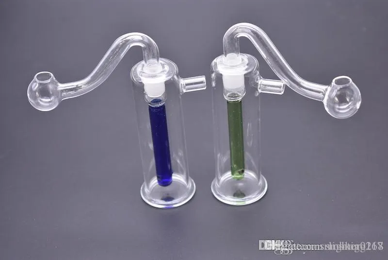 8cm Blue Green Cheap 10mm mini glass oil rig bong water glass bong with colorful 10mm glass downstem oil bowl for smoking