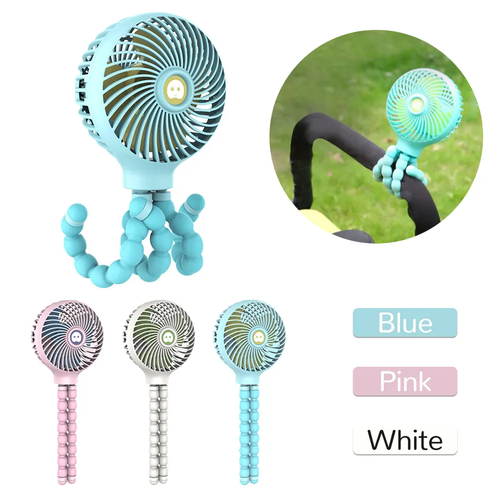 Mini Portátil Colgante Pulpo Forma Soporte Ventilador 3 Velocidad Ajustable Handheld USB Fan de enfriamiento para el cochecito de bebé Fans de Escritorio