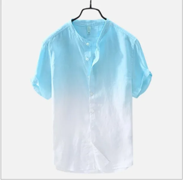 Mannen Cool Katoen Linnen Shirt Ademend Kleurverloop Casual Zomer Strand Shirt Tops SER88287j