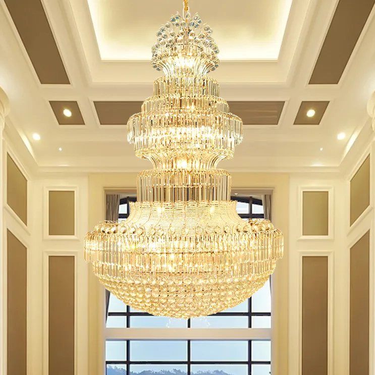 ヨーロッパの豪華なクリスタルシャンデリアライトフィクスチャリードモダンなビッグアメリカンシャンデリアホテルロビーホーム屋内照明Dia80cm / 100cm