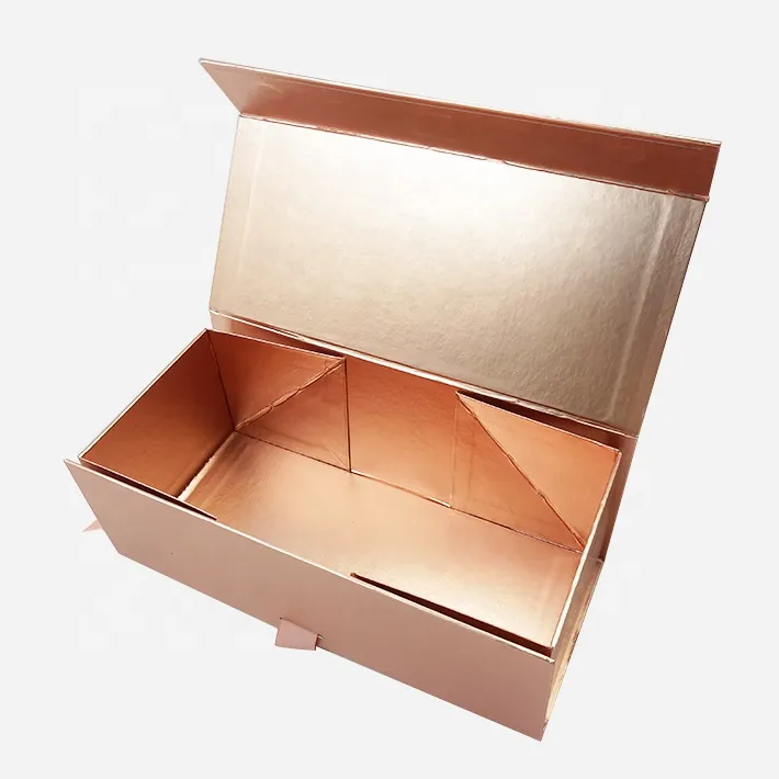 사용자 로즈 골드 판지 플랫 폴딩 머리 확장 종이 선물 상자 리본 포장