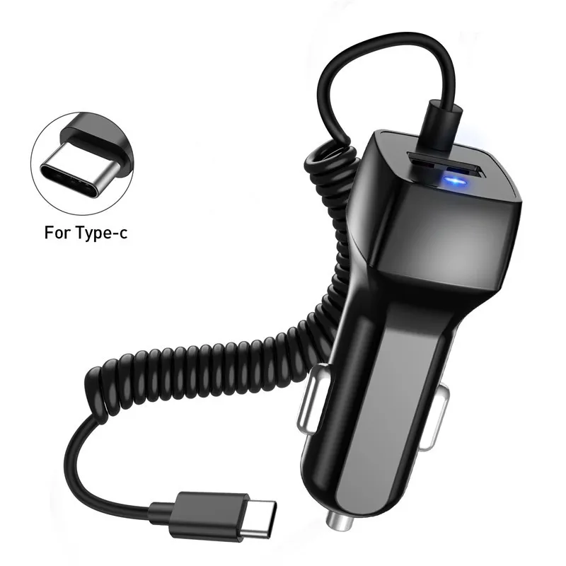 Top 3.1a Carregador de carro com USB Cable Carregador de telefone móvel para Samsung S10 Xiaomi Micro USB Tipo C cabo Fast Car Phone Carregadores Adaptador