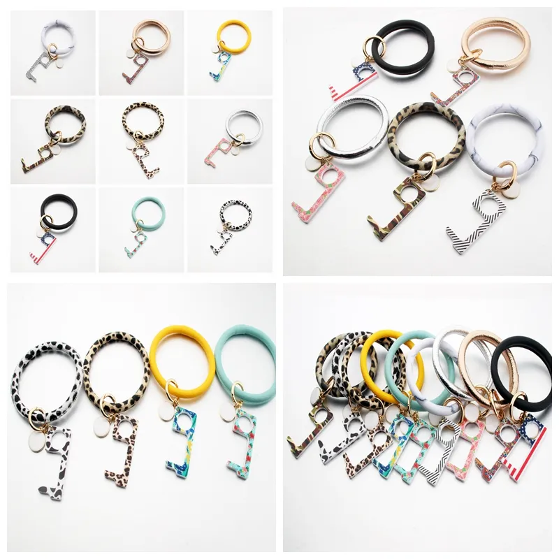 Fashion keychain Bracelet Acrylic Non-Contact Door Opener Touch Key Hook Door Handle Key Elevator Tool Party Favor Supplies RRA3351